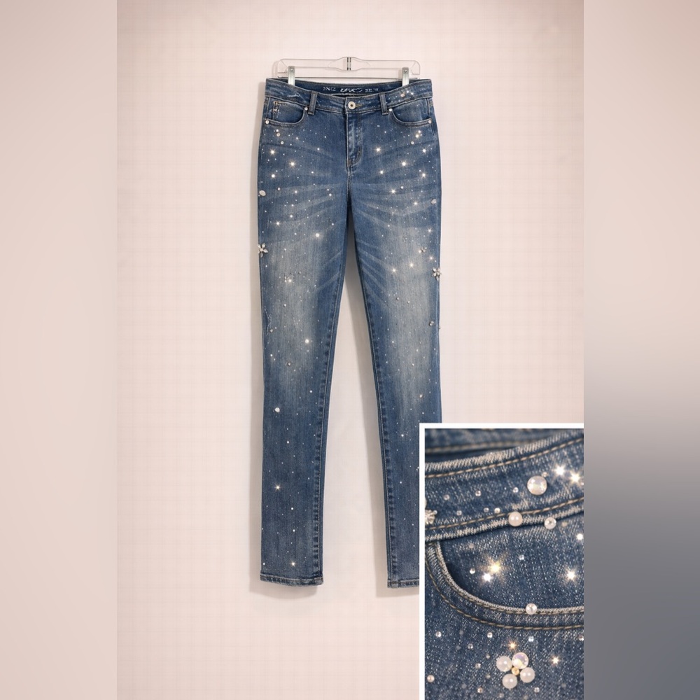 INC International Concepts Blue Embellished Skinny Jeans - Picture 10 of 10